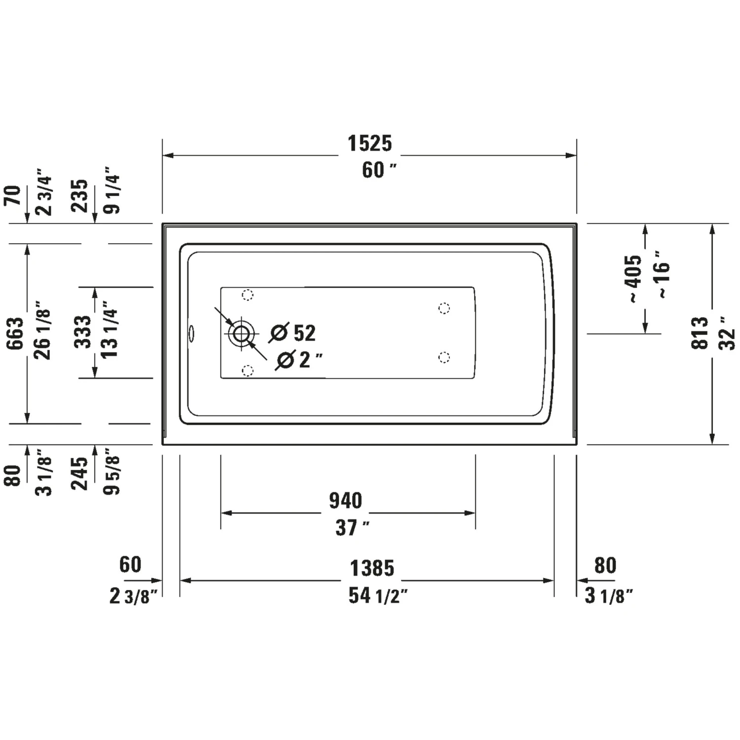 Duravit ARCHITEC RECTANGLE ACRYLIC BATHTUB WITH 19.25 INCH PANEL HEIGHT 4 Duravit ARCHITEC RECTANGLE ACRYLIC BATHTUB WITH 19.25 INCH PANEL HEIGHT - Image 4