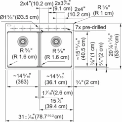 Franke MARIS DOUBLE BOWL TOPMOUNT SINK 18 Franke MARIS DOUBLE BOWL TOPMOUNT SINK -Robinson Sale Store Franke MAG6201414 S dimensions1