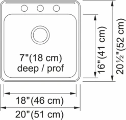 STEEL QUEEN DROP IN SINGLE BOWL STAINLESS STEEL KITCHEN SINK 7 STEEL QUEEN DROP IN SINGLE BOWL STAINLESS STEEL KITCHEN SINK -Robinson Sale Store Kindred QSL2020 7 3 dimensions