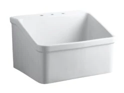 HOLLISTER 28 X 22 INCHES BRACKET-MOUNTED UTILITY SINK WITH 8 WIDESPREAD FAUCET HOLES