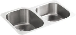 UNDERTONE® 31 X 20-1/8 X 9-1/2 INCHES UNDER-MOUNT LARGE/MEDIUM DOUBLE-BOWL KITCHEN SINK