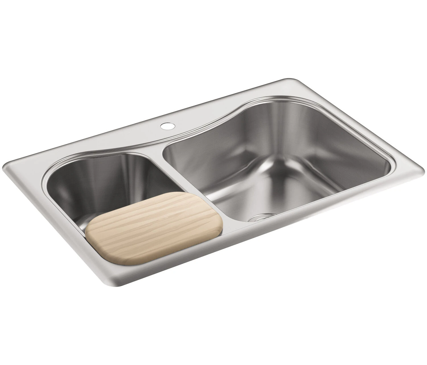 STACCATO 33 X 22 X 8-5/16 INCHES TOP-MOUNT LARGE/MEDIUM DOUBLE-BOWL KITCHEN SINK WITH SINGLE FAUCET HOLE 1 STACCATO 33 X 22 X 8-5/16 INCHES TOP-MOUNT LARGE/MEDIUM DOUBLE-BOWL KITCHEN SINK WITH SINGLE FAUCET HOLE