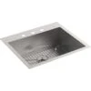 VAULT 25 X 22 X 9-5/16 INCHES TOP-/UNDER-MOUNT SINGLE-BOWL KITCHEN SINK WITH 3 FAUCET HOLES