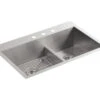 VAULT 33 X 22 X 9-5/16 INCHES SMART DIVIDE® TOP-/UNDER-MOUNT LARGE/MEDIUM DOUBLE-BOWL KITCHEN SINK