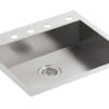 VAULT 25 X 22 X 6-5/16 INCHES SINGLE BOWL DUAL-MOUNT KITCHEN SINK WITH 4 FAUCET HOLES