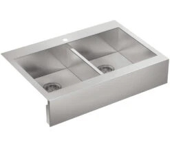 VAULT 35-3/4 X 24-5/16 X 9-5/16 INCHES SELF-TRIMMING® TOP-MOUNT DOUBLE-EQUAL STAINLESS STEEL APRON-FRONT KITCHEN SINK FOR 36 CABINET
