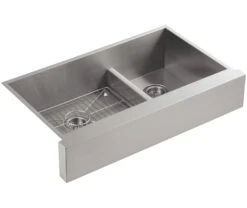 VAULT 35-1/2 X 21-1/4 X 9-5/16 INCHES UNDER-MOUNT SMART DIVIDE® LARGE/MEDIUM DOUBLE-BOWL KITCHEN SINK, STAINLESS STEEL WITH SHORT APRON FOR 36 CABINET