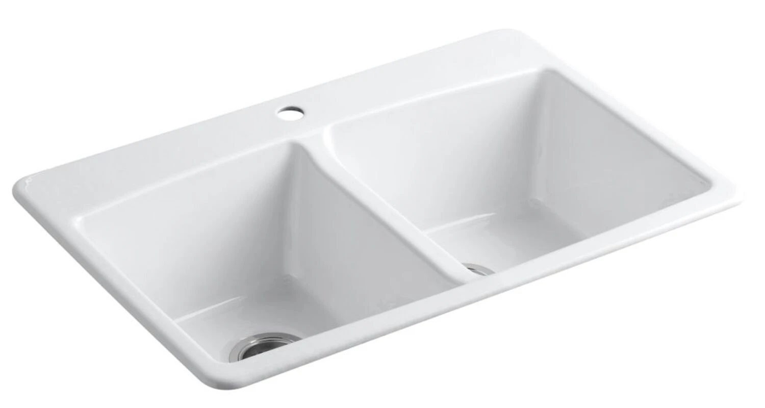 BROOKFIELD 33 X 22 X 9-5/8 INCHES TOP-MOUNT DOUBLE-EQUAL KITCHEN SINK WITH SINGLE FAUCET HOLE 1 BROOKFIELD 33 X 22 X 9-5/8 INCHES TOP-MOUNT DOUBLE-EQUAL KITCHEN SINK WITH SINGLE FAUCET HOLE