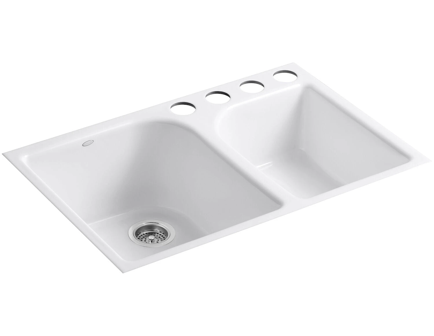 EXECUTIVE CHEF 33 X 22 X 10-5/8 INCHES UNDER-MOUNT LARGE/MEDIUM, HIGH/LOW DOUBLE-BOWL KITCHEN SINK WITH 4 OVERSIZE FAUCET HOLES 1 EXECUTIVE CHEF 33 X 22 X 10-5/8 INCHES UNDER-MOUNT LARGE/MEDIUM, HIGH/LOW DOUBLE-BOWL KITCHEN SINK WITH 4 OVERSIZE FAUCET HOLES
