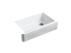 WHITEHAVEN® 35-11/16 X 21-9/16 X 9-5/8 INCHES UNDER-MOUNT SELF-TRIMMING® SINGLE-BOWL KITCHEN SINK WITH TALL APRON AND HAYRIDGE® DESIGN
