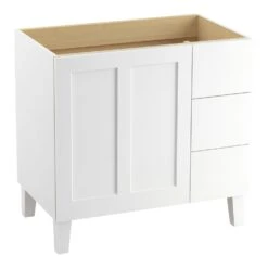 POPLIN® 36-INCH BATHROOM VANITY CABINET WITH LEGS, 1 DOOR AND 3 DRAWERS ON RIGHT